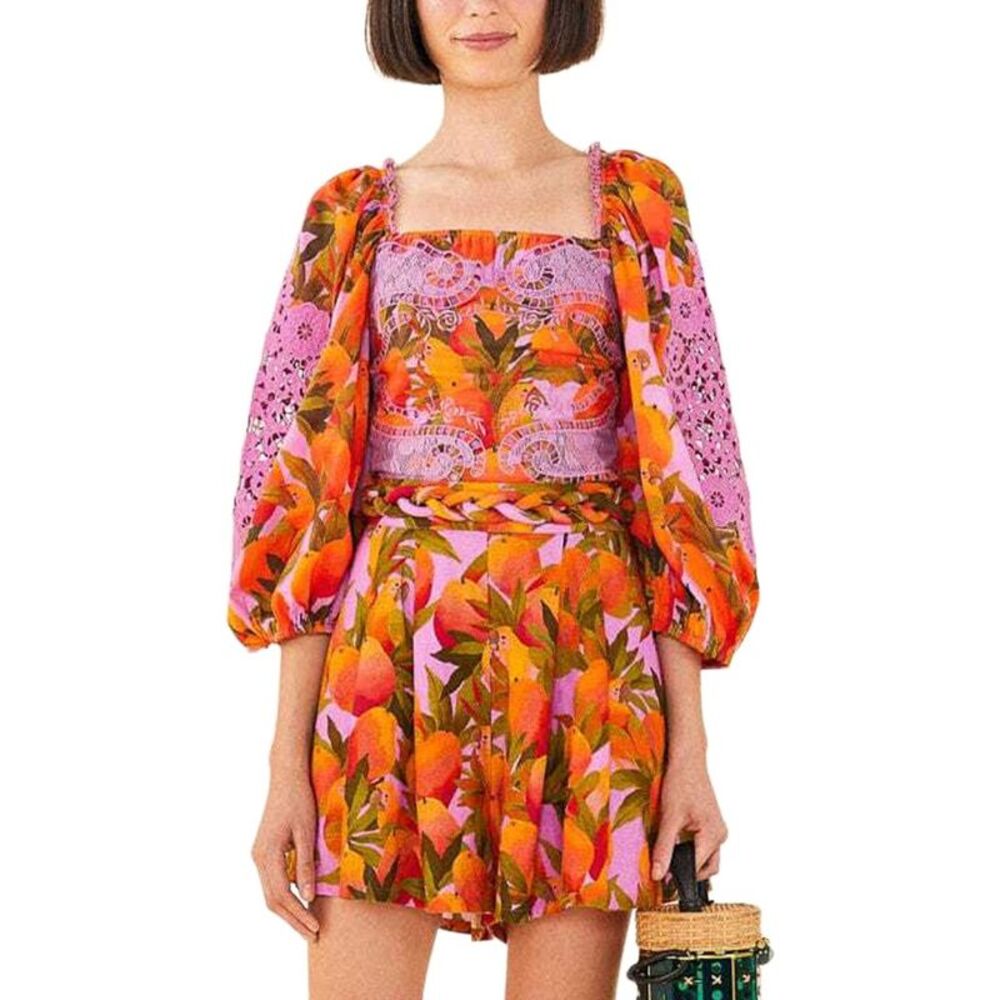 Farm Rio Womens Mango Macaws Blouse